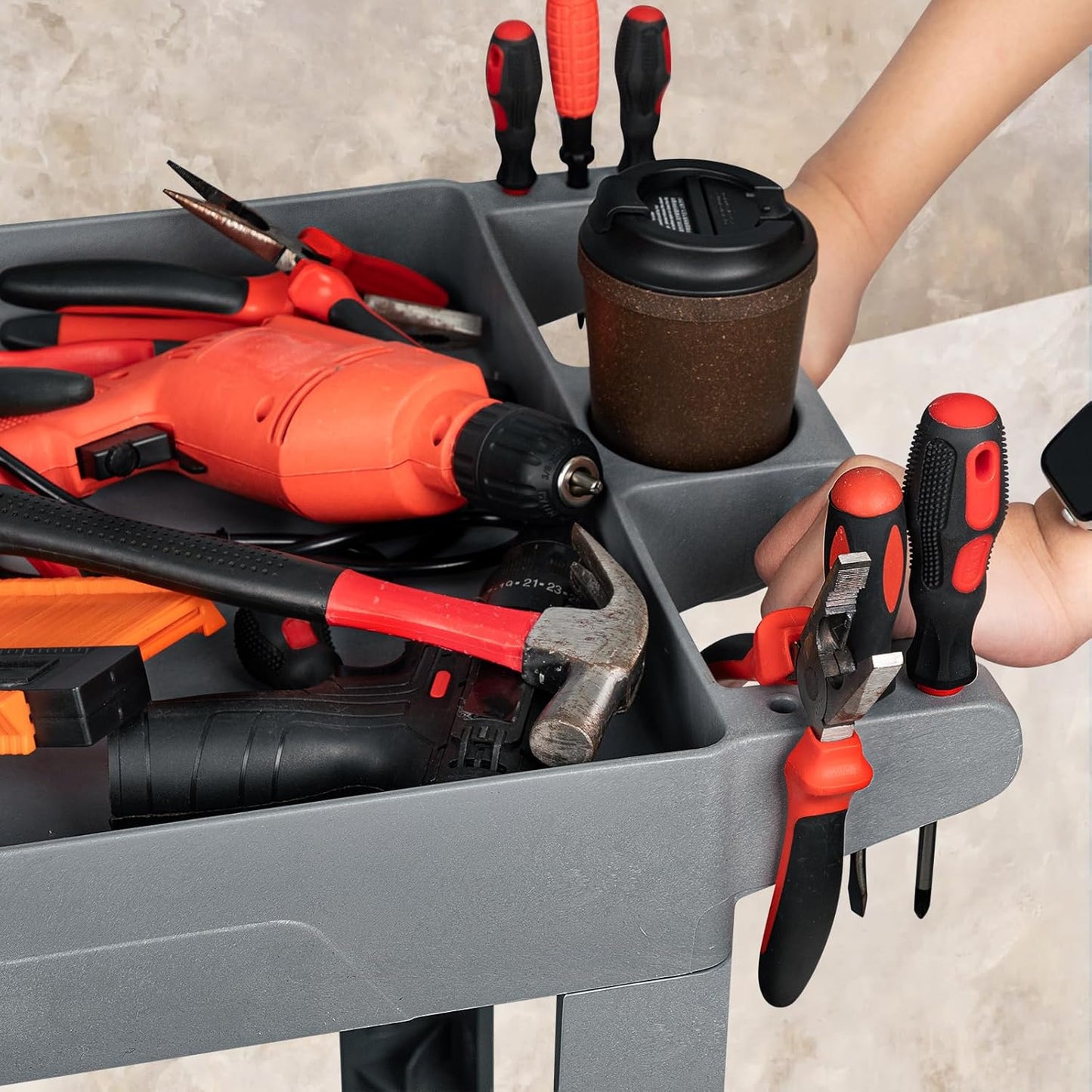 Service Utility Plastic Tool Cart, 34 x 17-Inch Rolling Cart with Deep 2-Shelf Heavy Duty Wheels, 550 lbs Capacity Organizer for Garage, Warehouse, Workshop