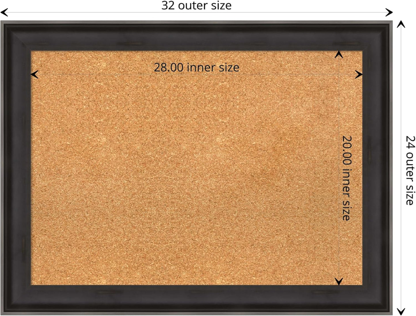 Amanti Art Natural Cork Board for Wall, 24x32 Vision Board with Black Wood Frame, Medium Corkboard Office Decor for Home Organization, Casual Corkboard Pinboard to display items for home organization