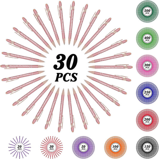 Max 500 Pcs Personalized Pens Bulk, Custom Pens with Free Engraving, Customized Stylus Tip Ballpoint Pen with Your Name Massage Text for School Office Business Graduation Anniversaries-30 Packs