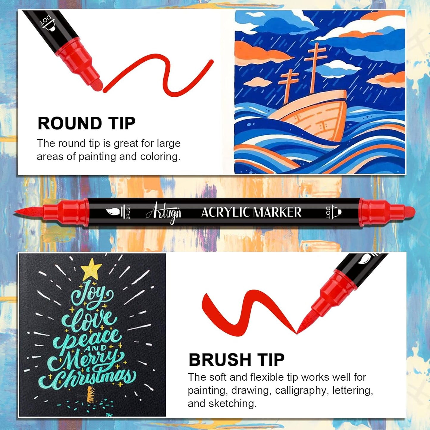 36 Colors Acrylic Paint Pens, Dual Tip Pens With Medium Brush Tip, Paint Markers for Rock Painting, Ceramic, Wood, Plastic, Calligraphy, Scrapbooking, Brush Lettering, Card Making, DIY Crafts