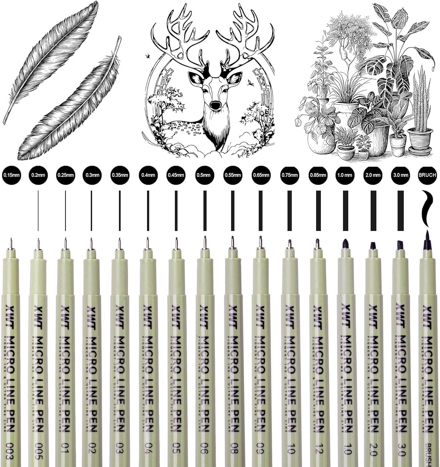 16pcs Fineliner Micro Drawing Art Pens, Black Waterproof Pigment Ink Set for Artists, Sketching, Manga, Watercolor, Calligraphy, and Detail Outlining Archival Quality Inking Markers