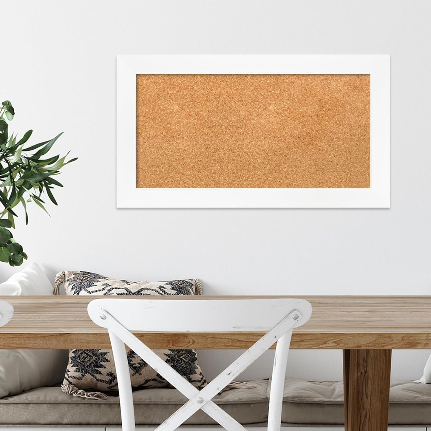 Amanti Art Natural Cork Board for Wall, 15x27 Vision Board with White Frame, Small Corkboard Office Decor for Home Organization, Modern Corkboard Pinboard to Display Items for Home Organization in