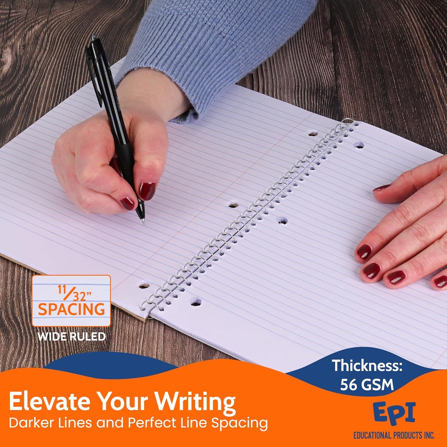 EPI Spiral Notebook | 5 Subject - Wide Ruled - 180 Sheets, Durable Spiral Binding | 10.5 x 8 in | Classroom Supplies | School, Office, Note Taking, Journaling - 12 Pack