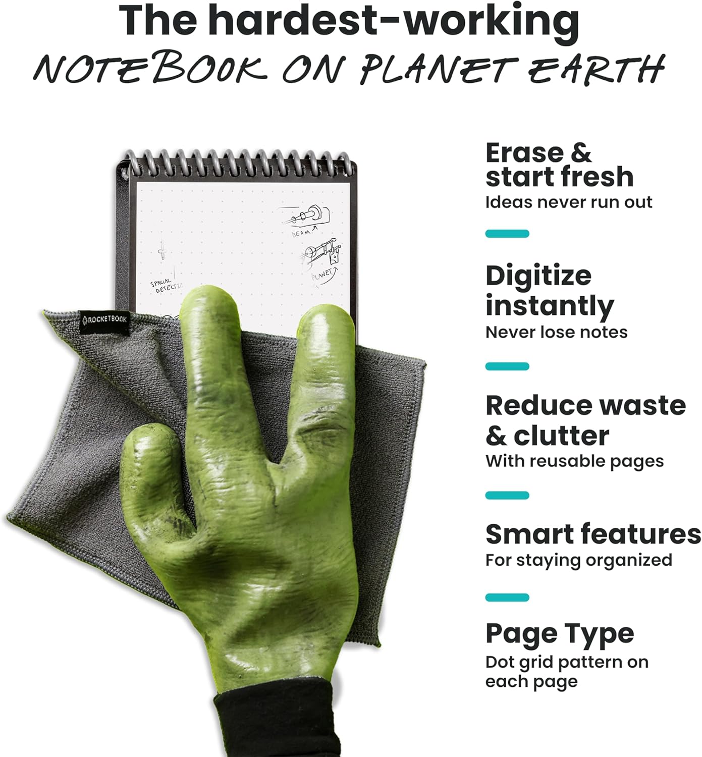 Rocketbook Mini Reusable Smart Notepad, Pocket Size Notebook 3.5x5.5, Pink - Dotted Pages, App-Connected, Erasable, Ideal for On-The-Go List Taking & Quick Notes Anywhere