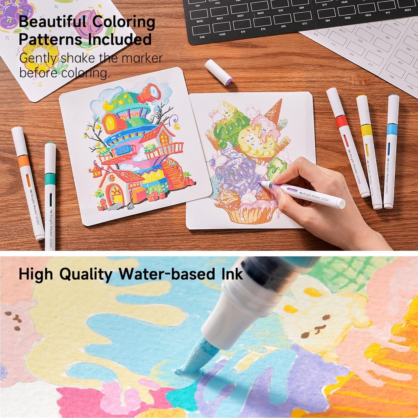 Shuttle Art Automatic Ink Control Acrylic Paint Markers, 60 Colors Brush Tip Acrylic Paint Pens for Rock Painting, Ceramic, Wood, Canvas, Glass, Stone, Fabric, Card Making, DIY & Art Supplies