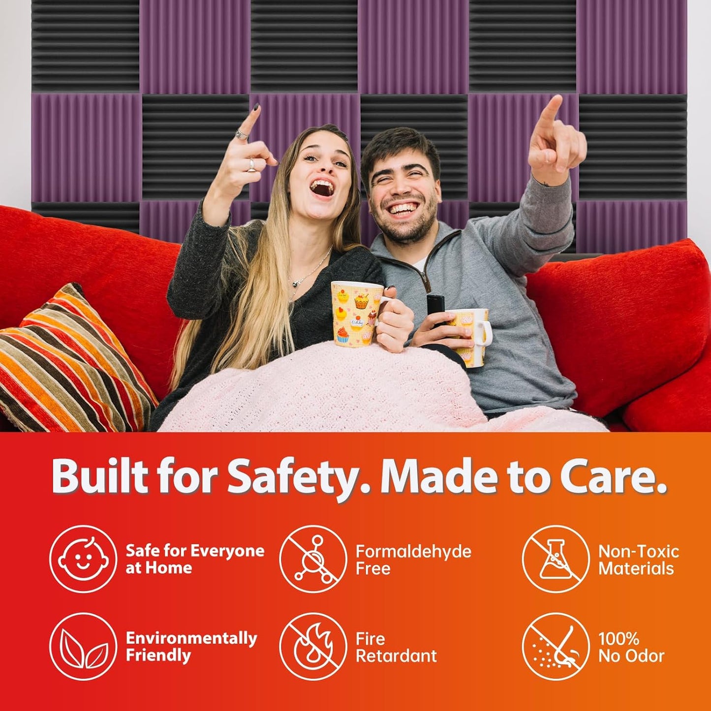 54 Pack Acoustic Panels – Sound Proof Foam Panels for Wall 12"x12"x1", Flame Retardant Wedge Acoustic Foam, High-Density Sound Absorbing Panels for Home Studio(Purple, 1" Thick 54 Pack)