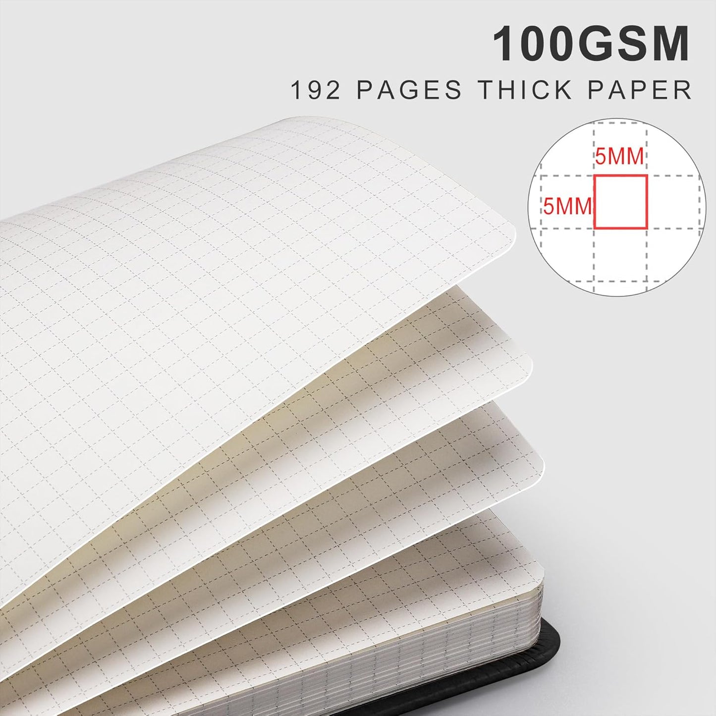 EMSHOI Graph Paper Notebook, 8.5" x 11" Hardcover Leather Journal for Women Men, 192 Pages 100 GSM Grid Paper A4 Large Journals for Writing, Graph Notebook for Work, Graphing, Engineering, Black