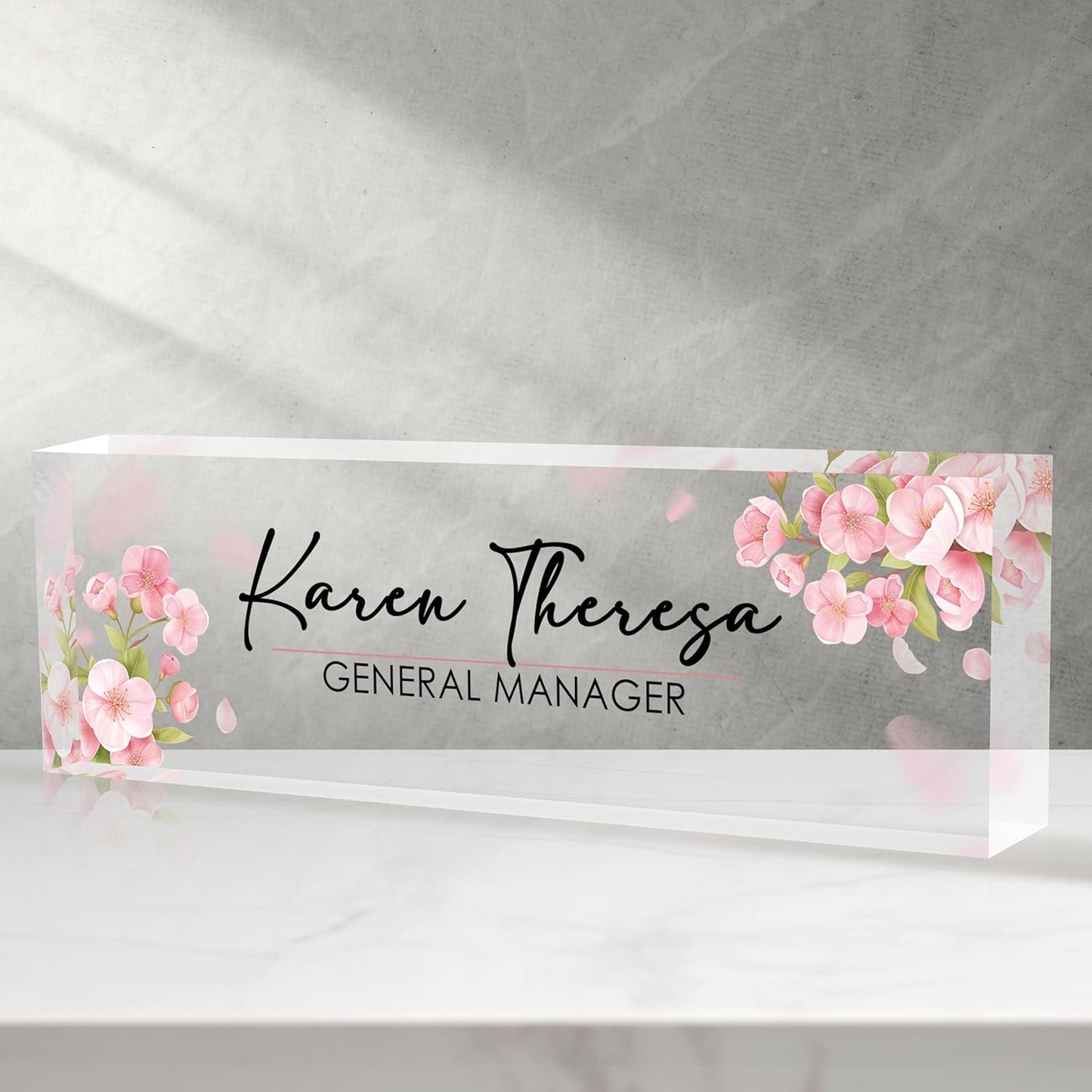 Custom Office Name Plate, Personalized Gifts for Women & Men, Appreciation Gifts for Employees, Office Desk Accessory (Pink Flower)