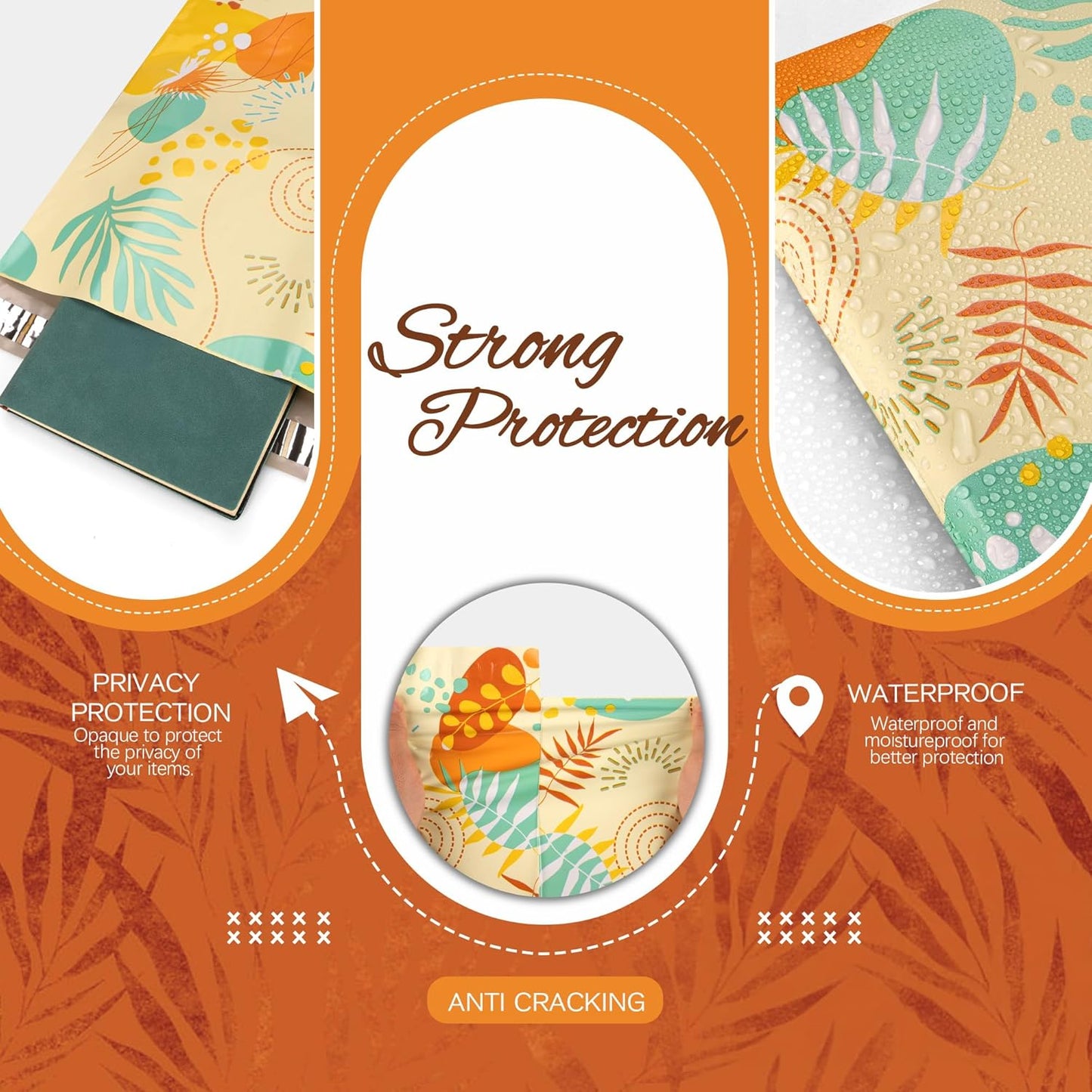 Colorful Leaves Poly Mailer 12x15.5 Inch 50 Pcs, Waterproof Shipping Bags for Clothing, Tear-Resistant Mailier Bags, Strong Mailing Bags with Self-Seal