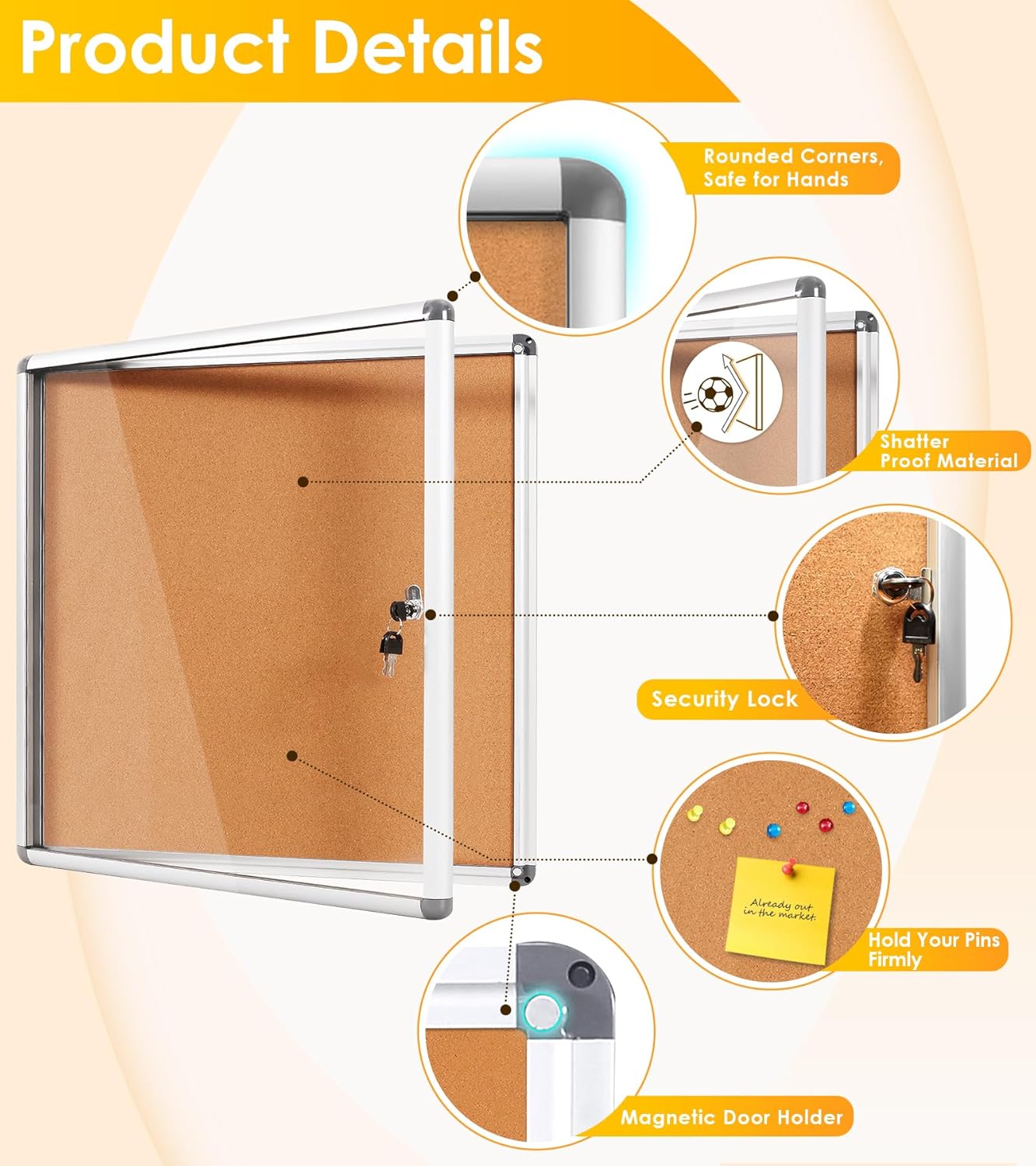 SWANCROWN Enclosed Cork Bulletin Boards Wall-Mounted Noticeboard Protective Display Case for Retail School Apartment 28x26 inch (6xA4)