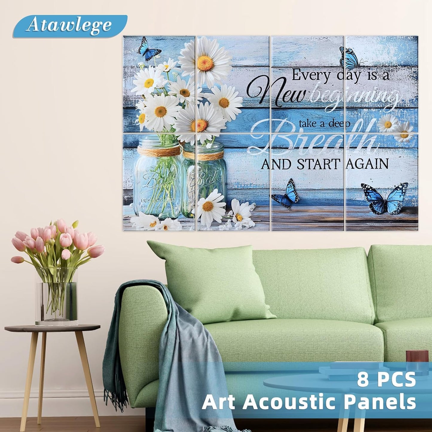 8 Pack Art Acoustic Panels, 48X32 Inches Soundproof Wall Panels Self Adhesive Decorative Sound Absorbing Padding, Noise Dampening Canceling Reducing Blocker for Room Office(Little Daisy)