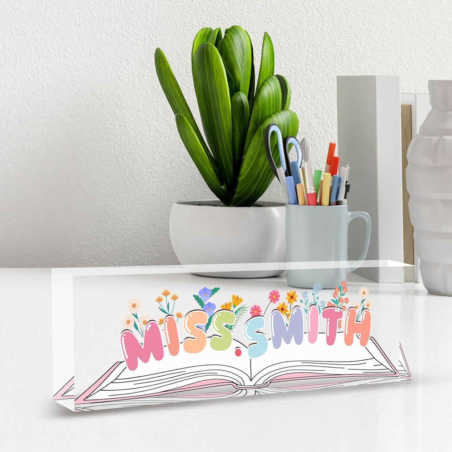 Teacher Name Plate for Desk, Desk Name Plate Personalized Acrylic Office Desk Decor, Teacher Appreciation Gifts The Office Gifts for Teacher