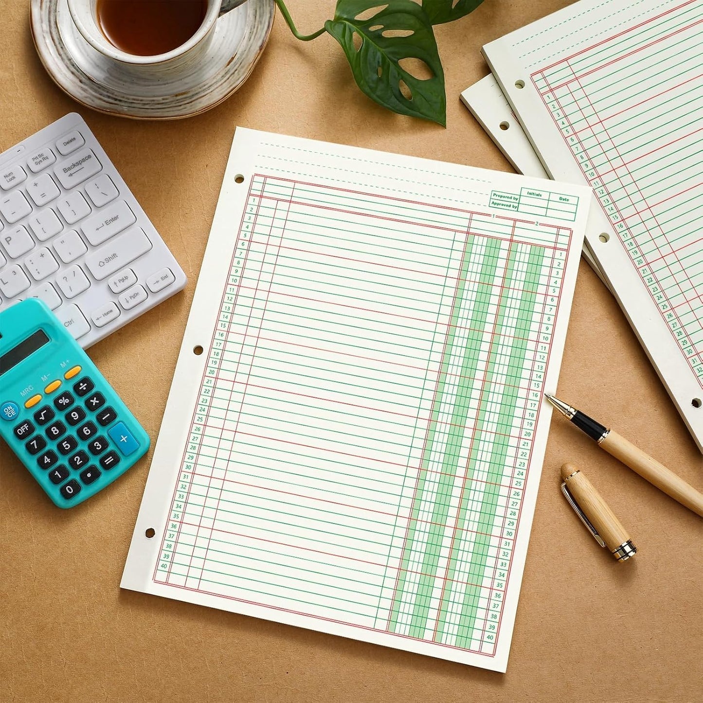 Fulmoon 2 Pack 100 Sheets Columnar Pad Accounting Ledger Paper Accounting Ledger Book Green Analysis Pad for Business, 50 Sheets/Pack, Single Page Format(2 Columnar,8.5 x 11 Inch)