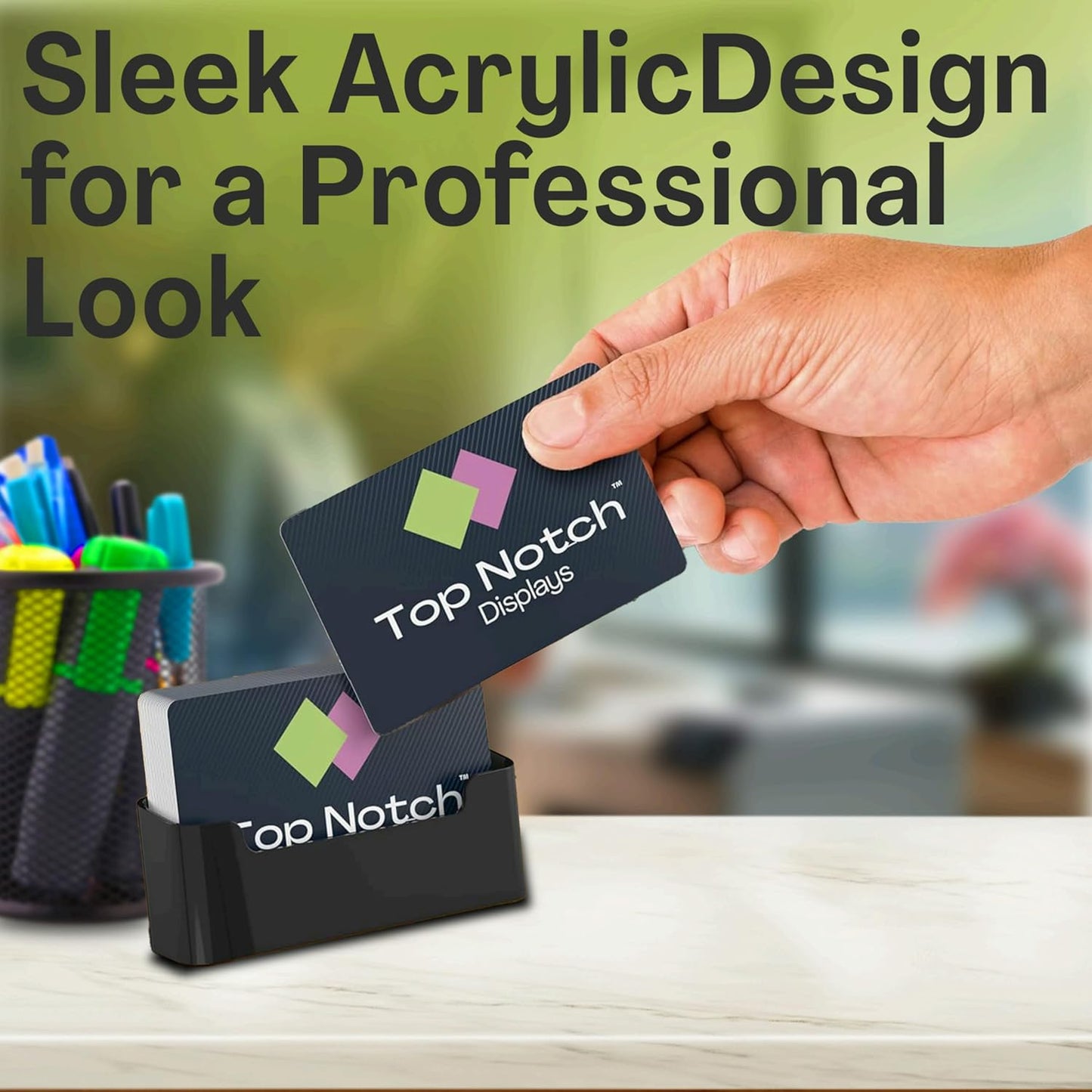 Acrylic Business Card Holder for Desk - Gift & Business Card Display Stand, Sleek & Durable Card Holder Display for Office, Home & Retail Use, Fits 50 Business Cards, 6 Pack - Black