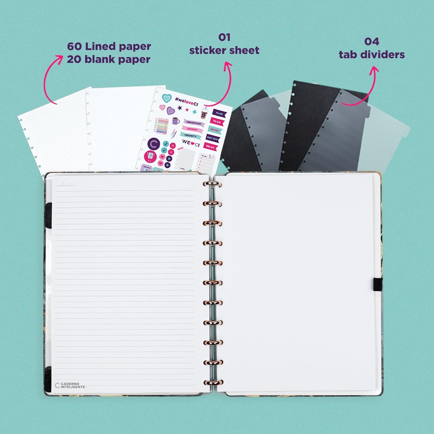 Premium Discbound Notebooks - Plan, Organize, Customize, and Conquer- Discbound Planner with 4 Tab Dividers For Work, School, Journal, or Daily Use – Bonus 1 Sticker Sheet (Size 7.87 x 10.82", 80 Pages)