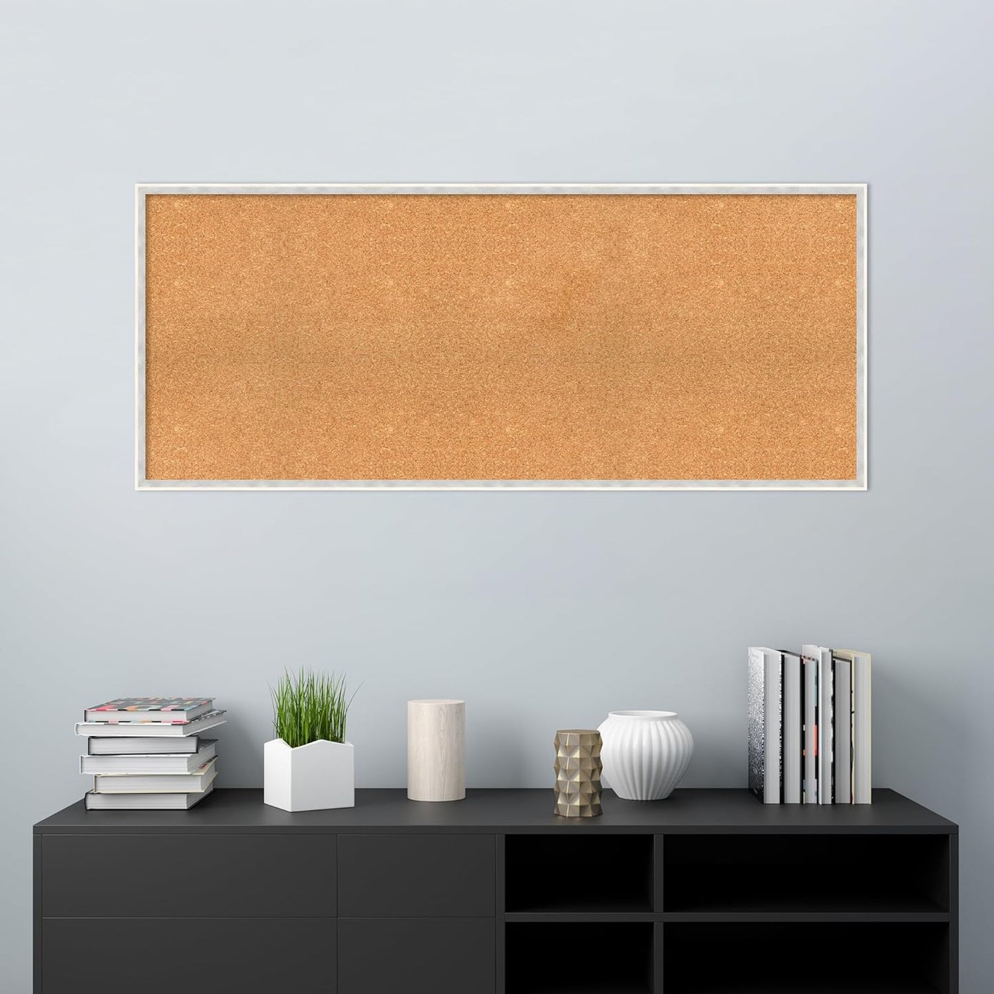 Amanti Art Natural Cork Board for Wall, 23x55 Vision Board with White Frame, Oversize Corkboard Office Decor for Home Organization, Modern Corkboard Pinboard to Display Items for Home Organization in