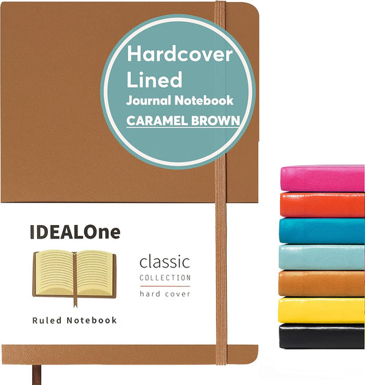 IDEALOne Hardcover Leather Journal Notebook Lined–A5 (5.7x8 inch),College ruled Journaling Notebooks,160 pages, 100GSM Thick Paper, Journal for Women,Men, Teens-Brown