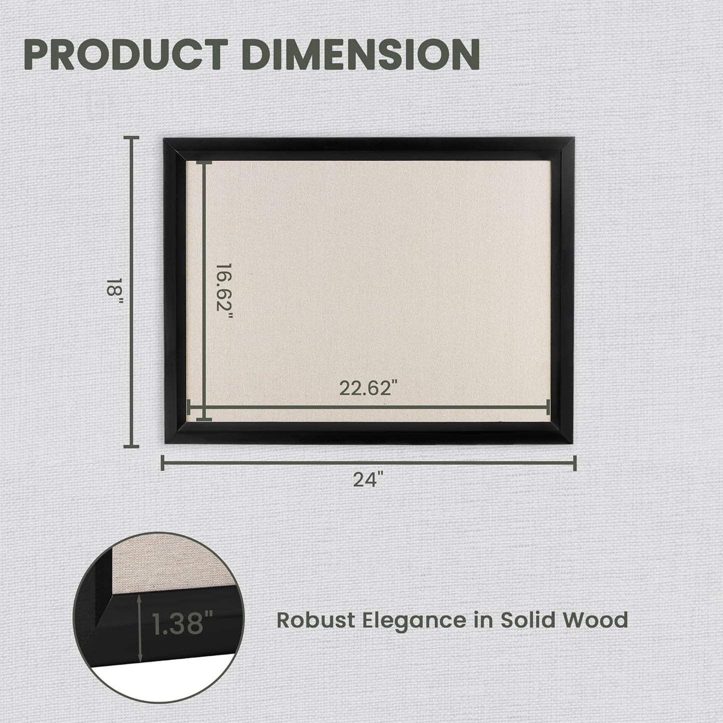 Bulletin Board Cork Board with Linen, 100% Wood Framed 18" x 24" Bulletin Board Decorations, Pin Boards for Walls, Wall Mounted Fabric Picture Board with 10 Pushpins for School, Home & Office, Black