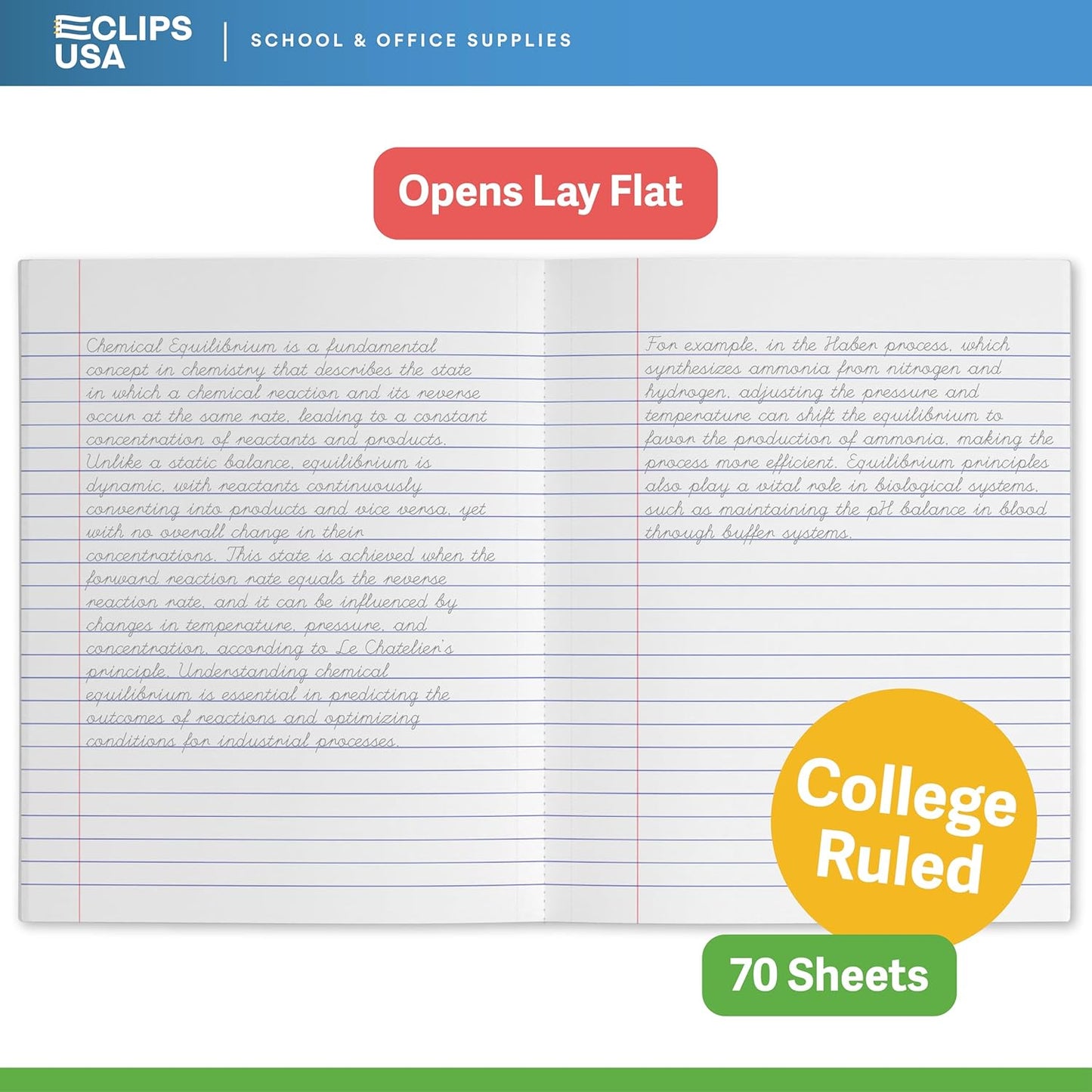 E-CLIPS USA Non Spiral Notebook, 1 Subject, College Ruled Notebook, Journal Notebook, Notebooks Bulk, School Supplies, Perforated Edges, 6 Colors, 70 Sheets (12, College Ruled)