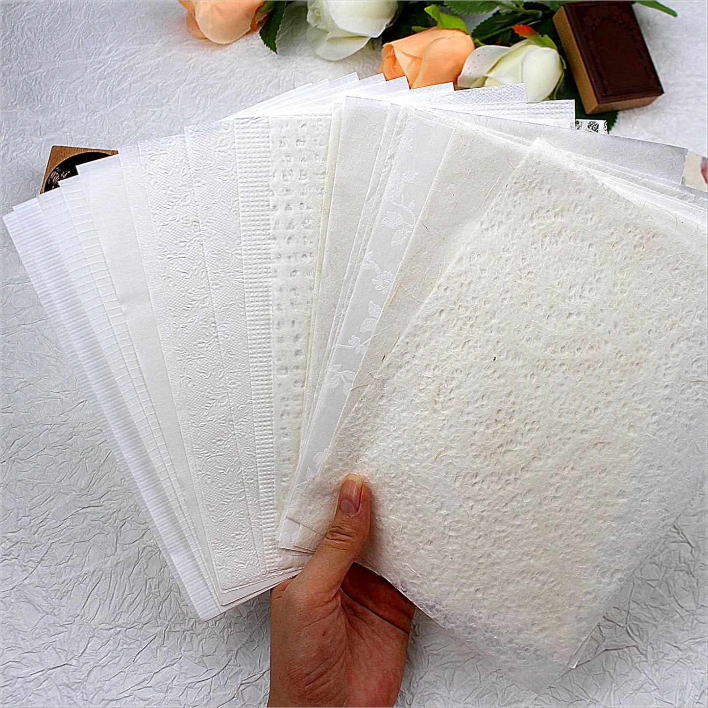 20 Sheets Scrapbook Paper A5 Size Textured Papers, White Mulberry Art Paper Craft Materials for DIY Card Making, Collage, Decoupage, Junk Journaling Supplies