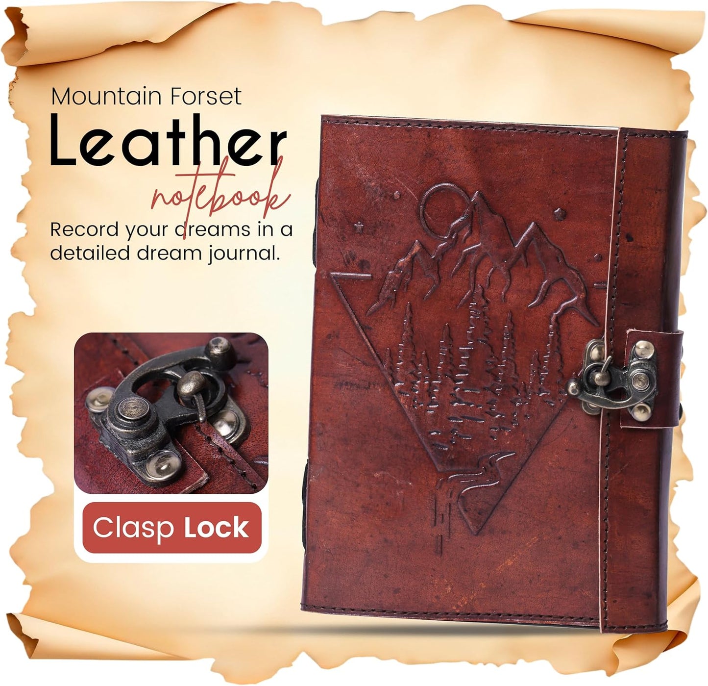 Vintage Brown Genuine Leather Journal - Antique Deckle Edge White Paper With Clasp Lock Aesthetic Daily Writing leather Creative Writing Notebook For Travelling, Office, Gift For Men & Women