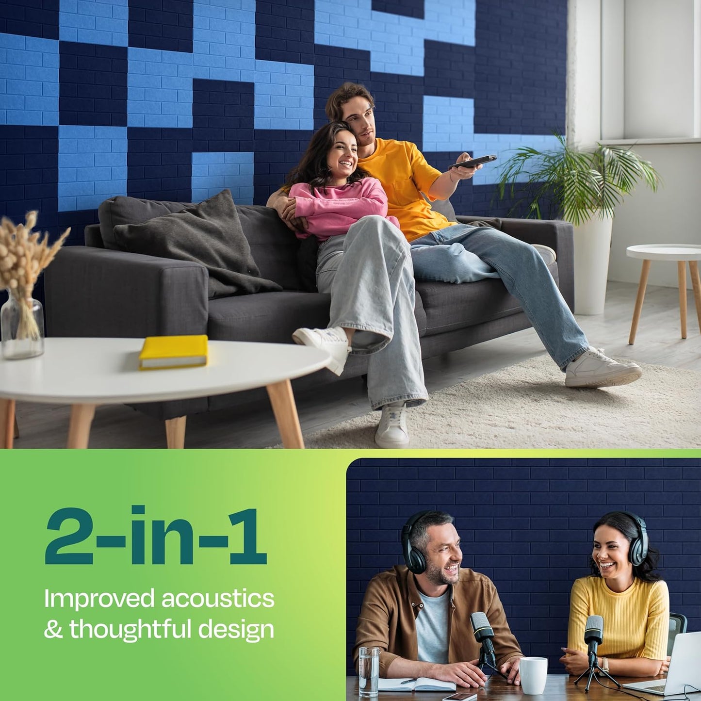 Acoustic Panels 18-Pack Soundproof Wall Panels 12"X12"X0.4" Brick Style Sound Panels Premium Sound Dampening Panels Easy Self Adhesive Installation - [Denim Blue]