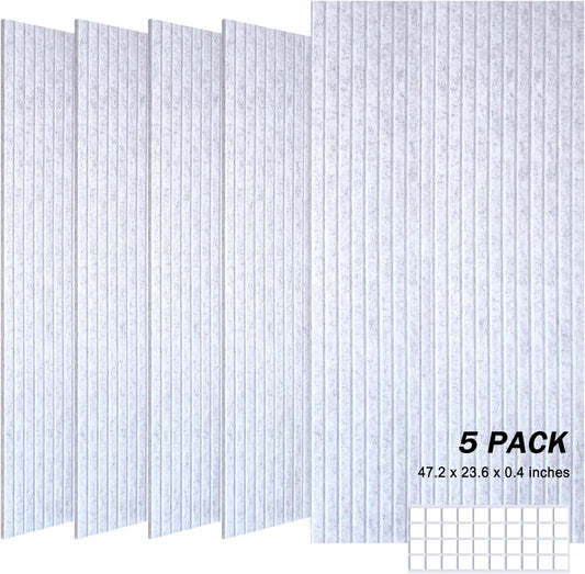 5 Pack Acoustic Panels, 48" X 24" X 0.4" Decorative Sound Proof Felt Panels, Sound Dampening Panels, Self-Adhesive Sound proof panels for walls, Creative Slotting Design. (Silver Grey, 5 Pack)