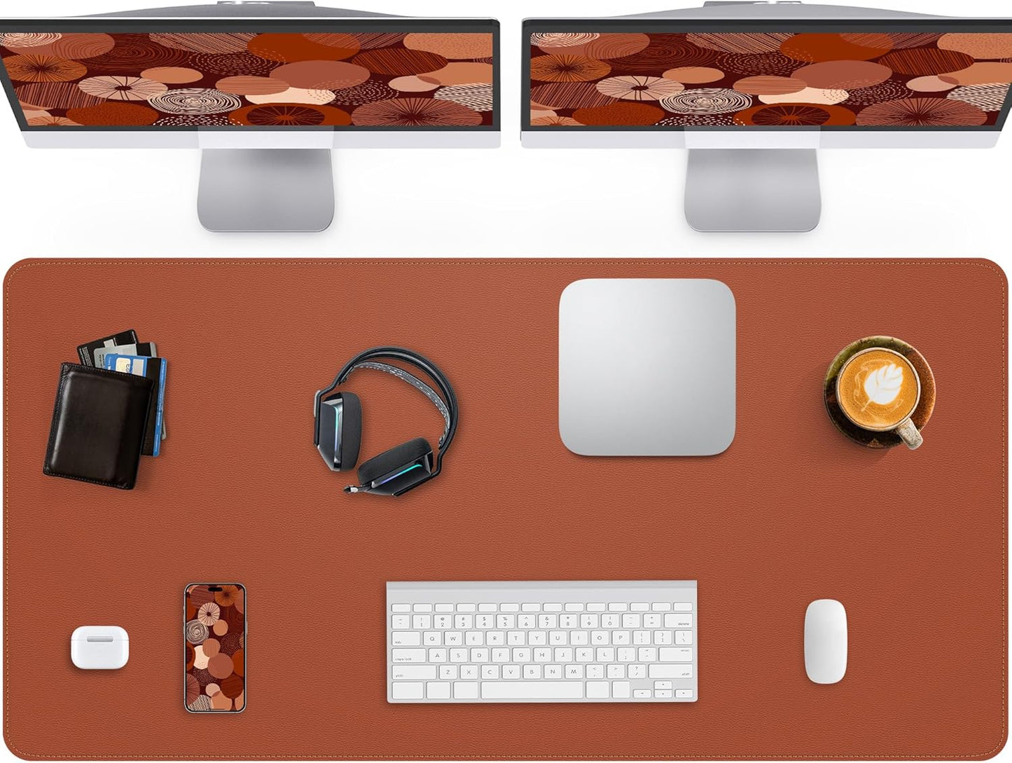 Extra Large Desk Pad Mat - Waterproof Mouse Pad & Desk Protector, Non-Slip XXL PU Leather Gaming Mat for Keyboard/Mouse, Stitched Edge with Ergonomic Support, 55"x17" (Brown)