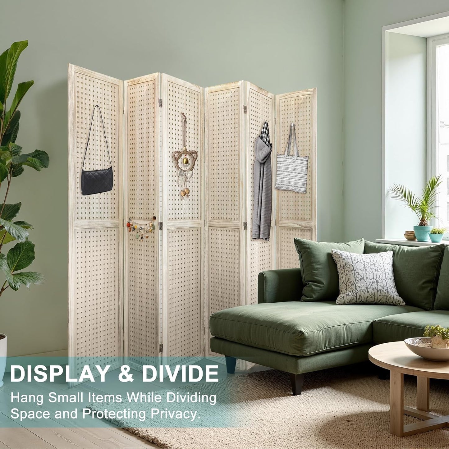 6 Panel Room Divider, 5.6FT Folding Room Divider Screen, Free Assembled Freestanding Partition for Home Office Bedroom, Tan