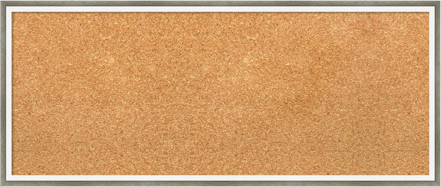Amanti Art Natural Cork Board for Wall, 13x31 Vision Board with Silver Wood Frame, Medium Corkboard Office Decor for Home Organization, Modern Contemporary Corkboard Pinboard to display items for home
