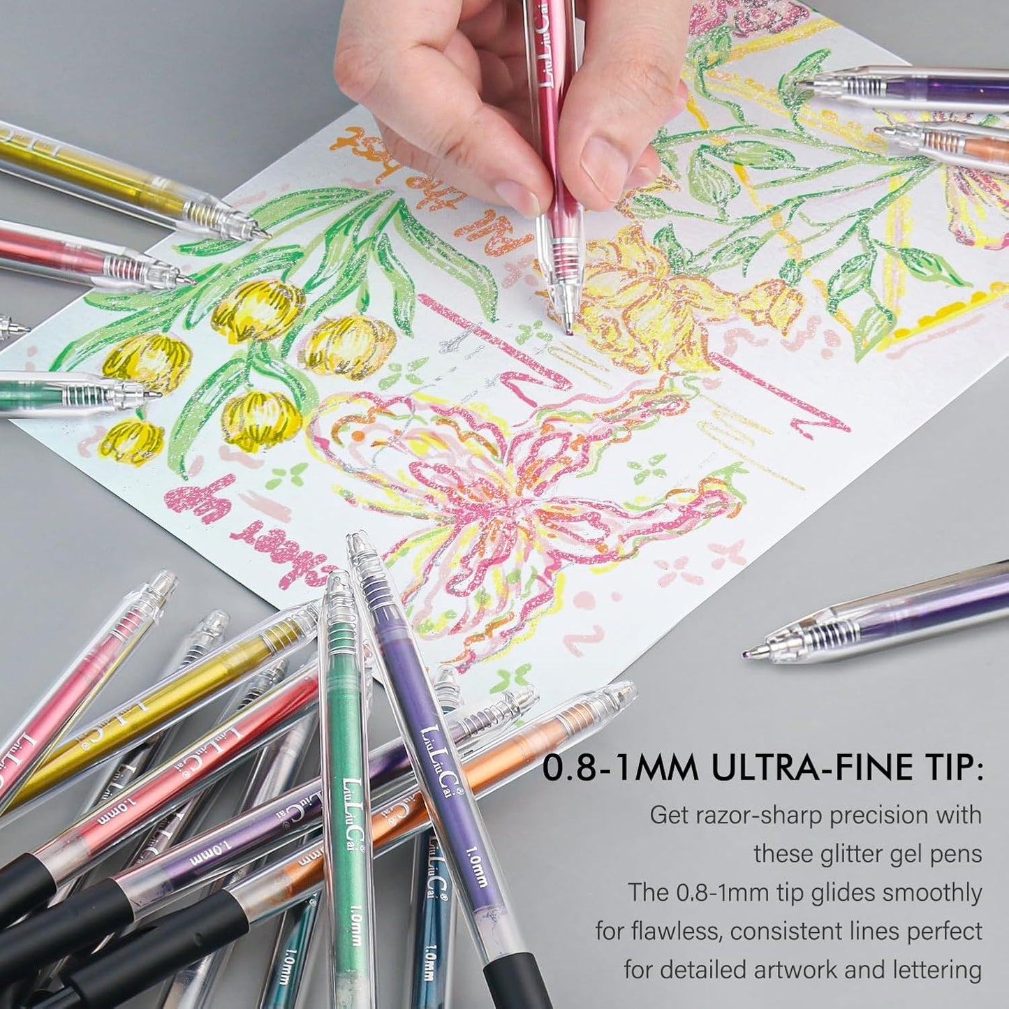 24 Colors Retractable Glitter Gel Pens, Metallic Vibrant Sparkle Gel Pens for Adult Coloring Books,Sparkle Glitter Pens for Drawing Writing Planner Journaling Doodling