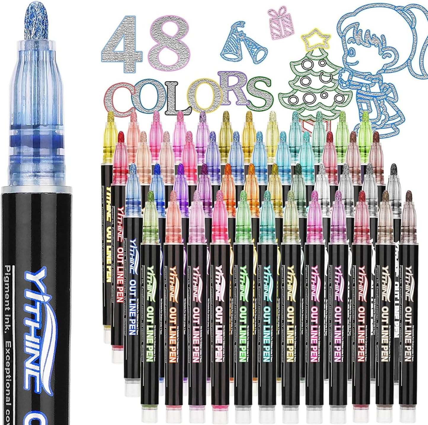 Outline Shimmer Markers, 48 Glitter Metallic Gel Pens for Coloring, Tween Teen Girl Gifts Trendy Stuff, Halloween Basket, Birthday Party, Cool Fun Art Crafts Supplies for Kids Girls Ages 8 10 12 14 16