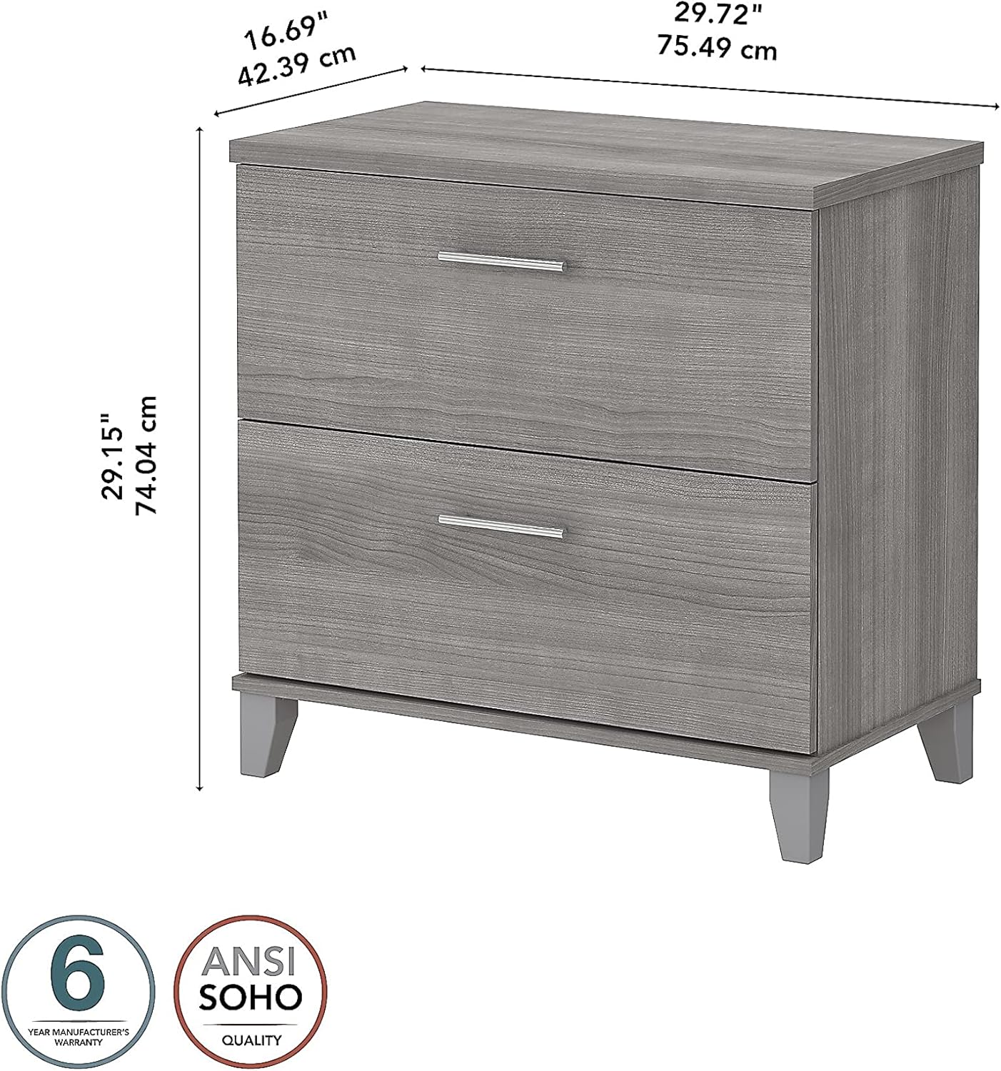 Bush Furniture Somerset 2 Drawer Lateral File Cabinet in Platinum Gray