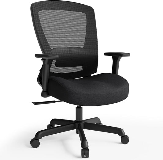 T96C Ergonomic Home Office Chair, Mesh Computer Desk Chair with 4D Armrests, Adjustable Lumbar Support,Tilt Function, Executive Rolling Swivel Task Chair for Long Hours (Black - Upholstered Seat)