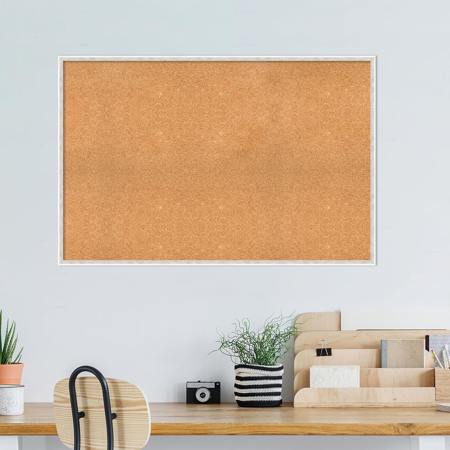 Amanti Art Natural Cork Board for Wall, 31x47 Vision Board with White Frame, Oversize Corkboard Office Decor for Home Organization, Modern Corkboard Pinboard to Display Items for Home Organization in