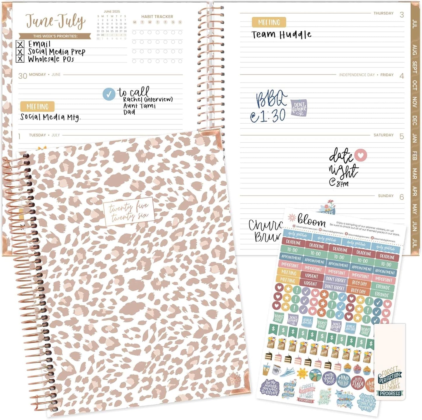 bloom daily planners HARDCOVER 2025-2026 (8.5" x 11") Academic Year Day Planner (July 2025 - July 2026) - Task Goal Organizer - Monthly & Weekly Inspirational Agenda Book - Tan Leopard