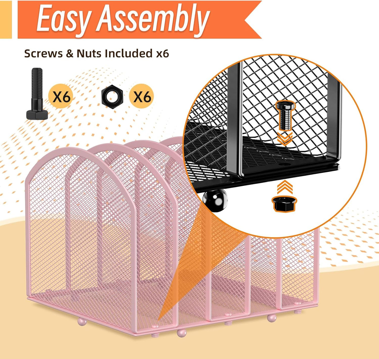 Desk File Organizer 5 Sections Desktop Organizer File Sorter Office Organization File Folder Holder for Office School & Classroom (Pink, 5 Section - 1Pack)