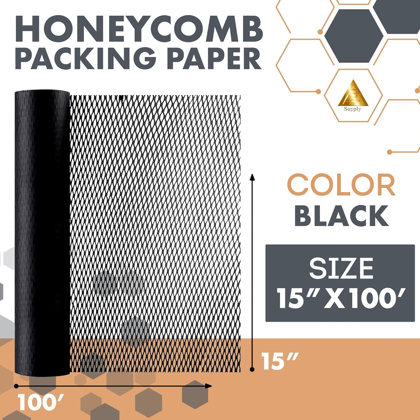 Black Honeycomb Packing Paper for Moving Breakables, 15 Inch x 100 Feet. Fragile Shipping Supplies. Perforated Packing Materials for Fragile Items. Moving Paper Wrap. Eco Friendly Packaging