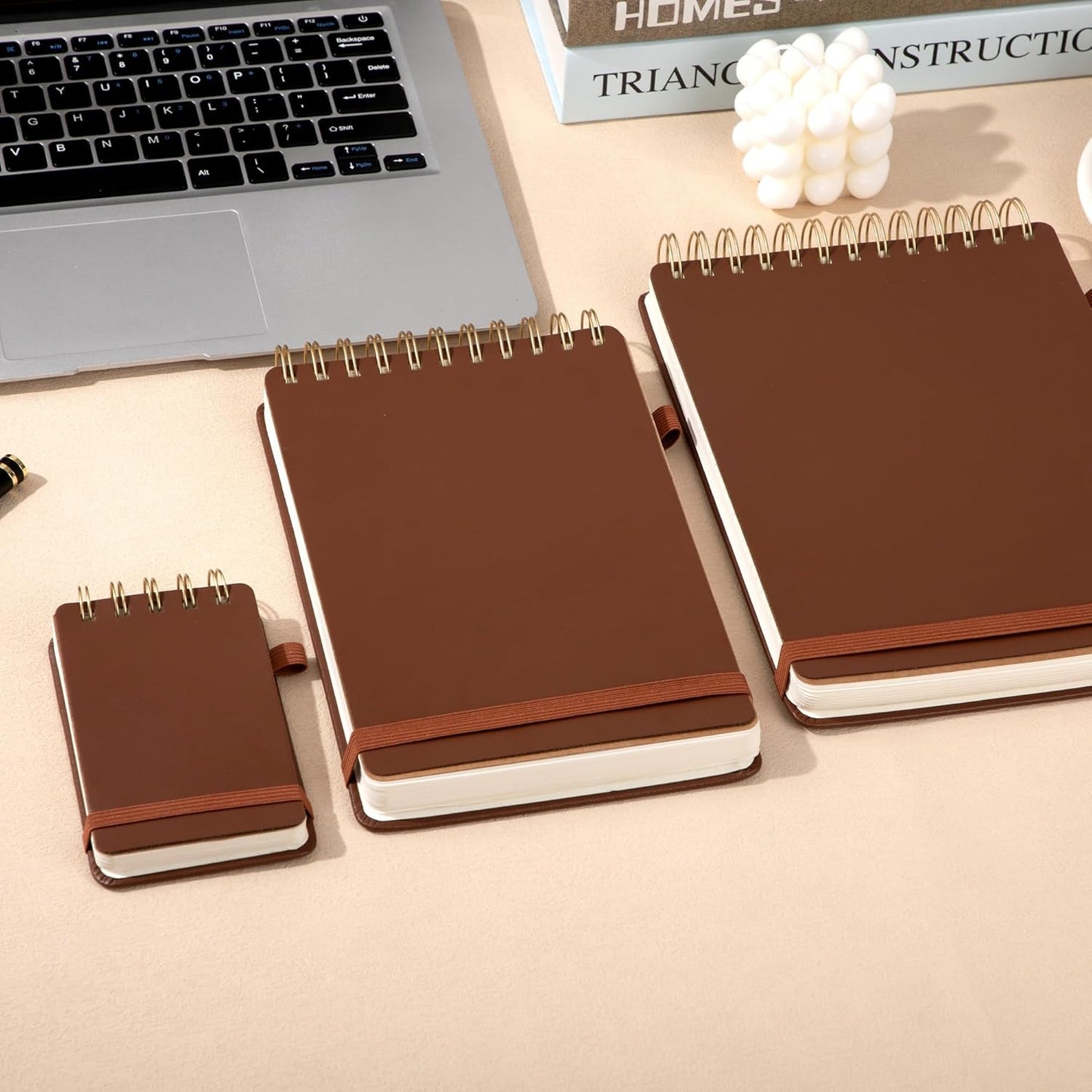 Yoment Top Spiral Notebook Leather Steno Pads 240 Pages Spiral Notepad for Work 5x7 Top Bound Steno Notebook, 100 GSM Thick Paper, Left Handed Notebooks for Office College School, Brown