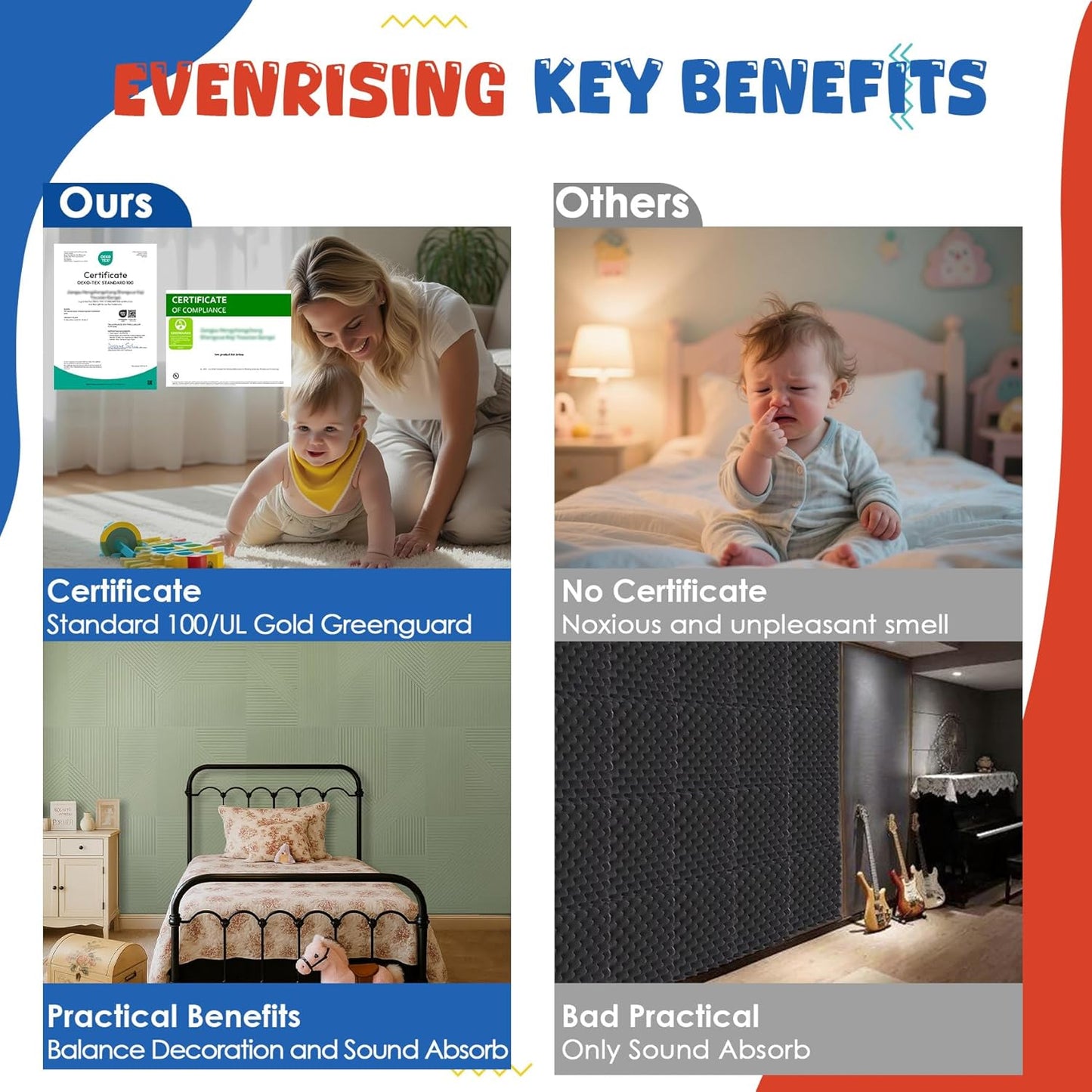 Acoustic Panels 6 Pack, Soundproof Wall Panels 23.6 x 23.6 Inches, Large Decorative Sound Absorbing Panels,Self-Adhesive Acoustic Treatment for Home Studio Office, VerdeLux