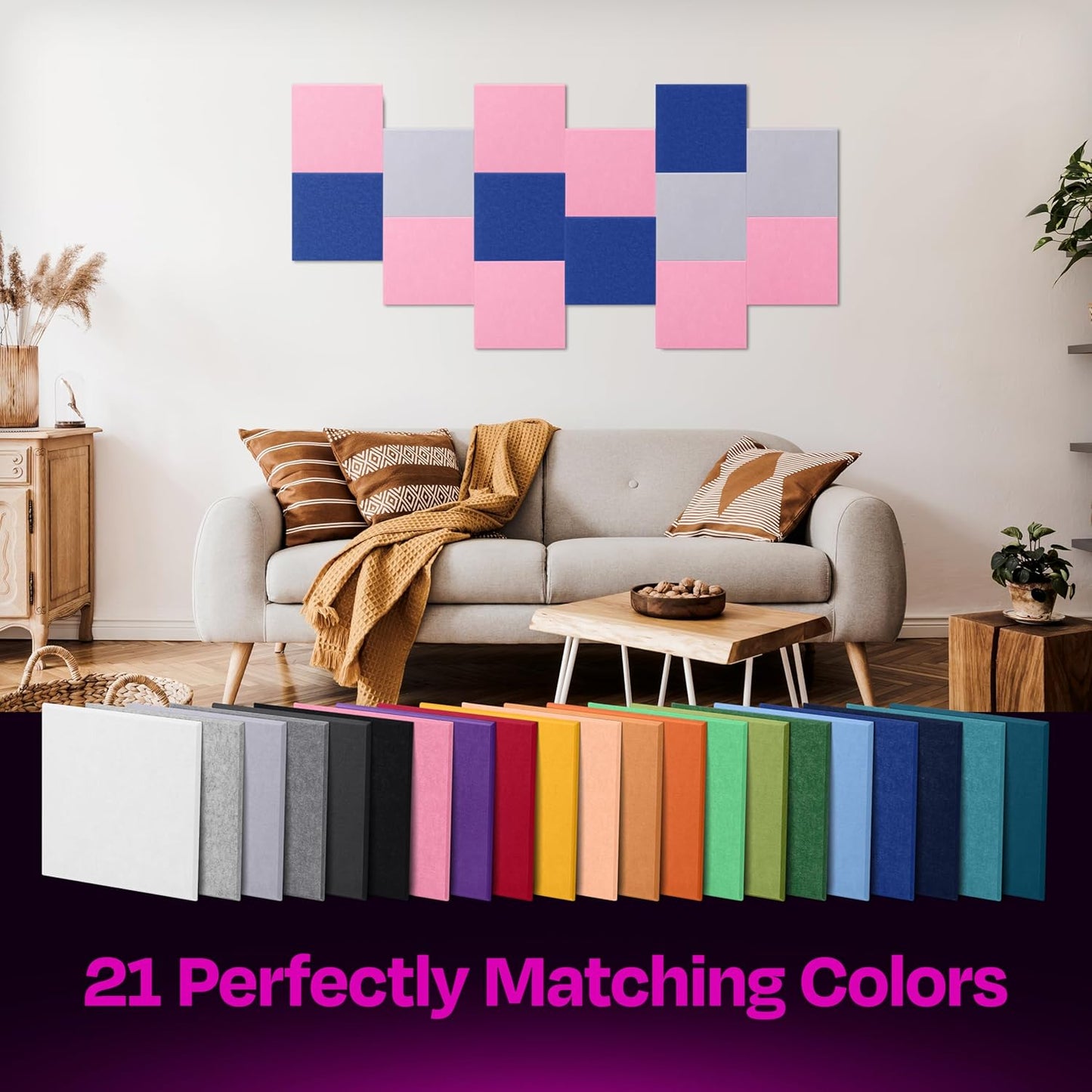 Acoustic Panels 12-Pack Soundproof Wall Panels 12"X12"X0.4" Sound Panels High Density Sound Dampening Panels - [Chic Pink Square]