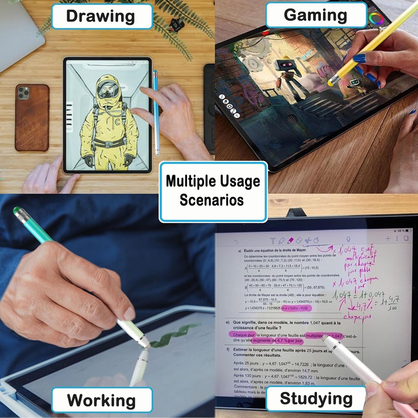 2 in 1 Active Stylus Pen for iPad High Sensitivity & Precision Tablet Pencil 2 Pack iPad Stylus Pen with 4 Extra Tip,Capacitive Stylus Pen for Touchscreen for Most Touch Screen Devices