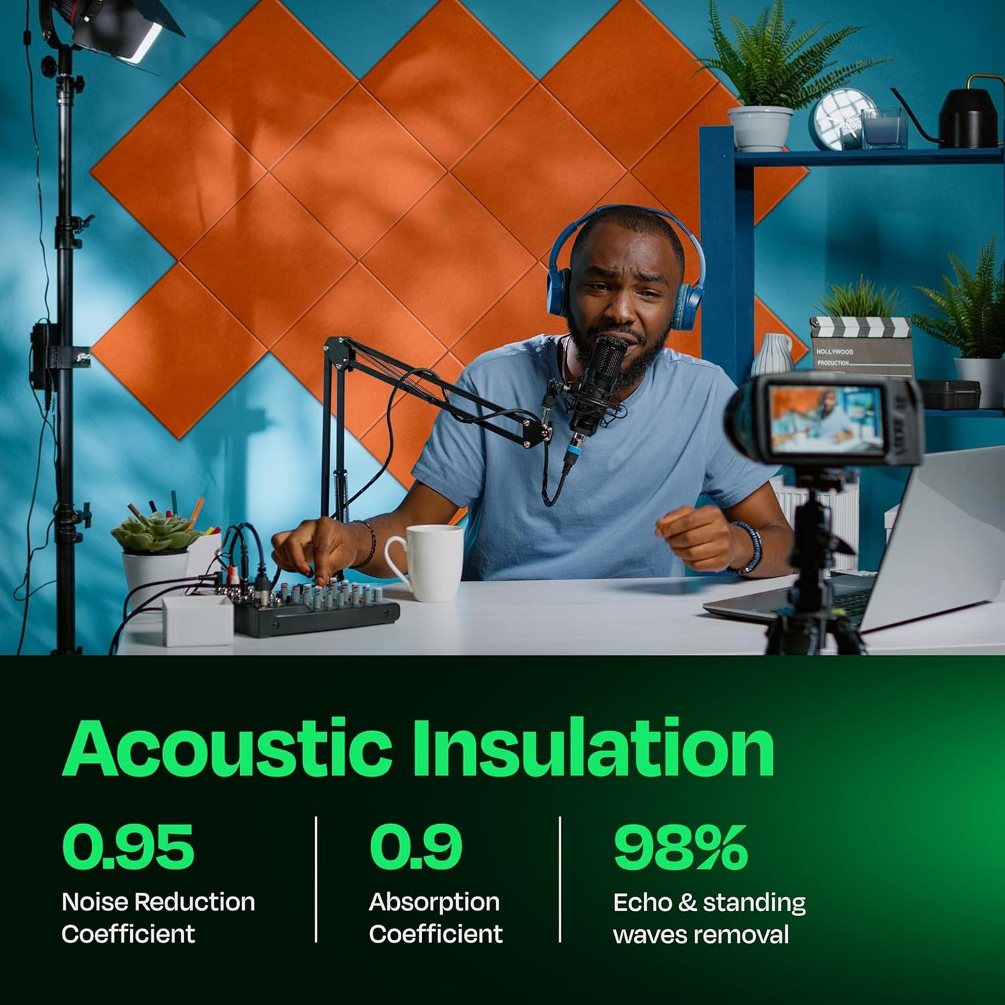 Acoustic Panels 12-Pack Soundproof Wall Panels 12"X12"X0.4" Sound Panels High Density Sound Dampening Panels - [Poppy Orange Square]