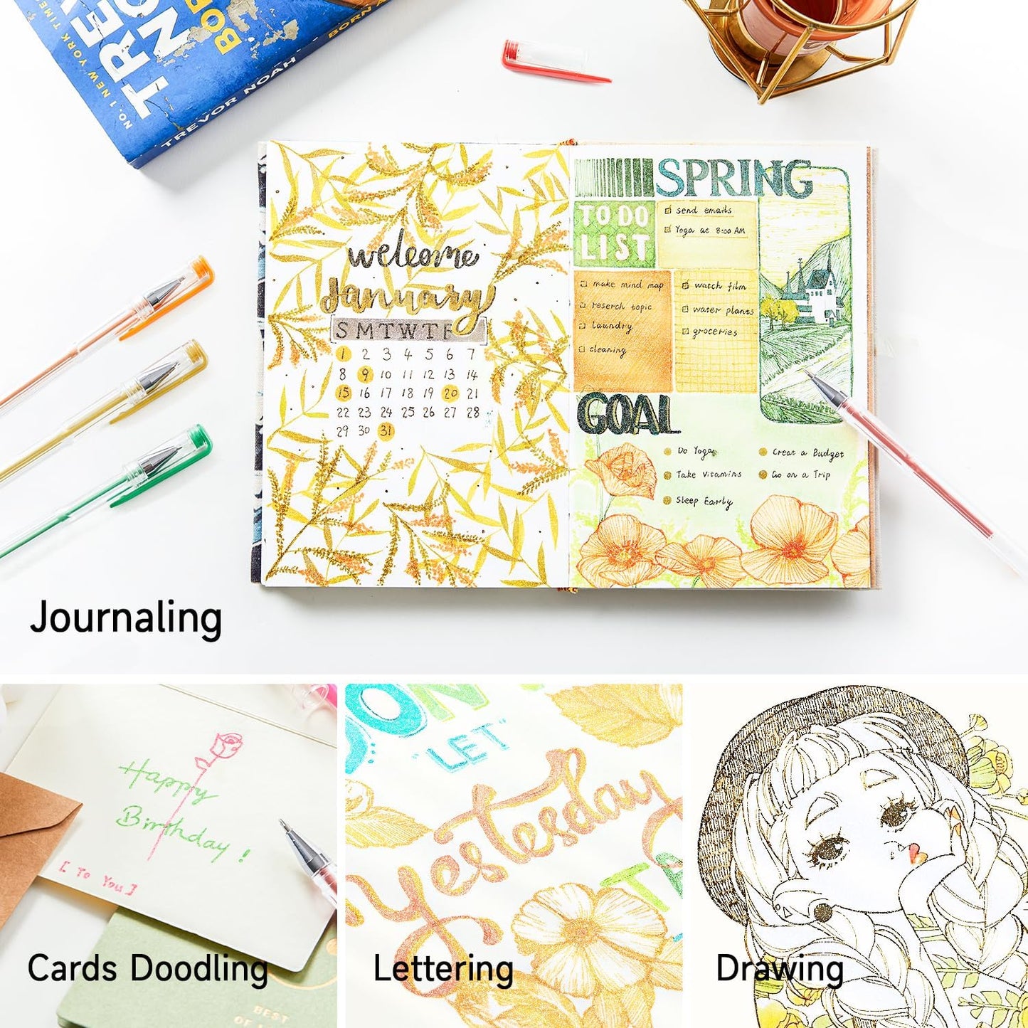 Shuttle Art 50 Pack Metallic Gel Pens, 25 Metallic Gel Pens Set with 25 Refills Perfect for Adult Coloring Books Doodling Drawing Art Markers