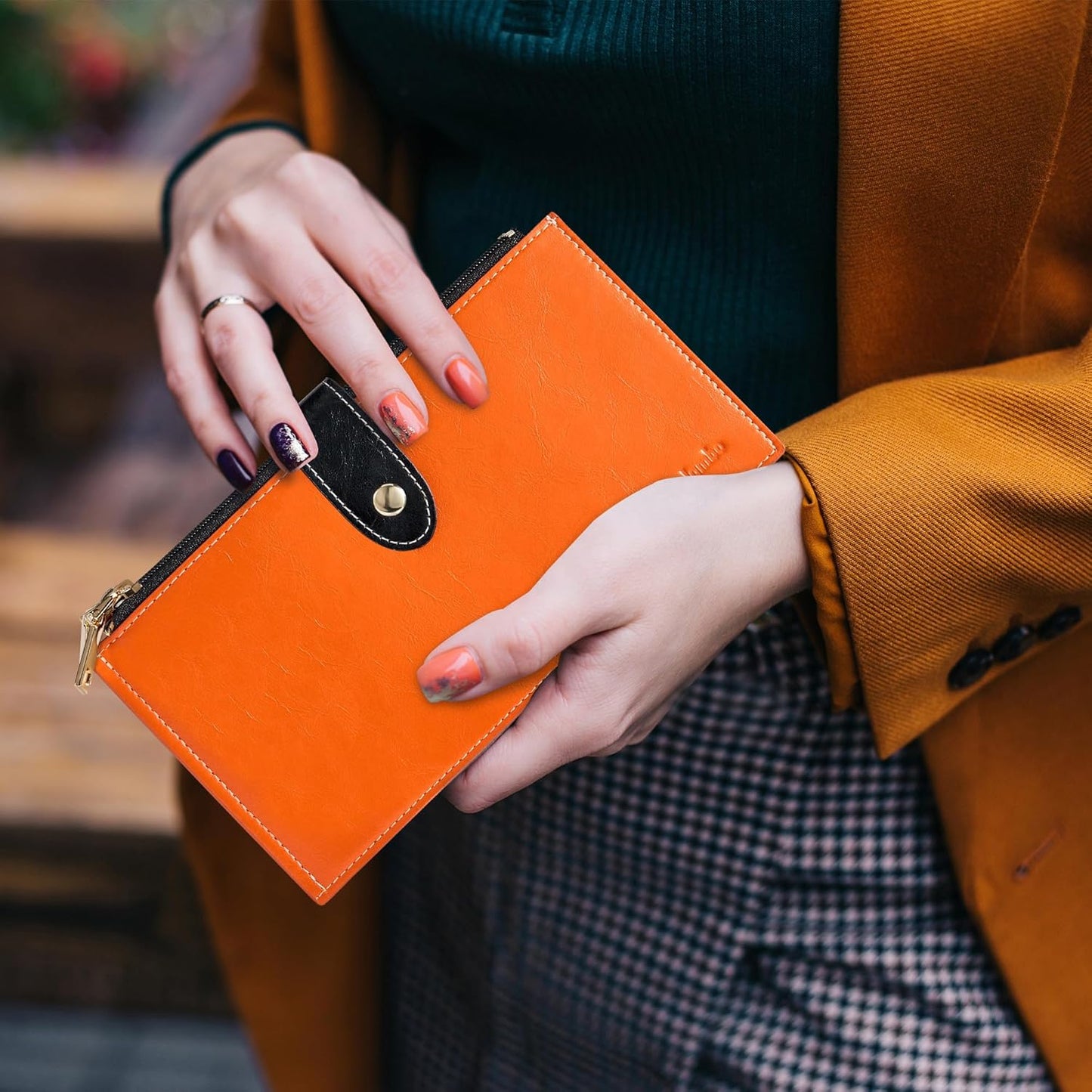 Travelambo RFID Wallet Women Large Size Bifold Multi Card Wallet Case with Zipper Pocke Credit Card Holder for Women