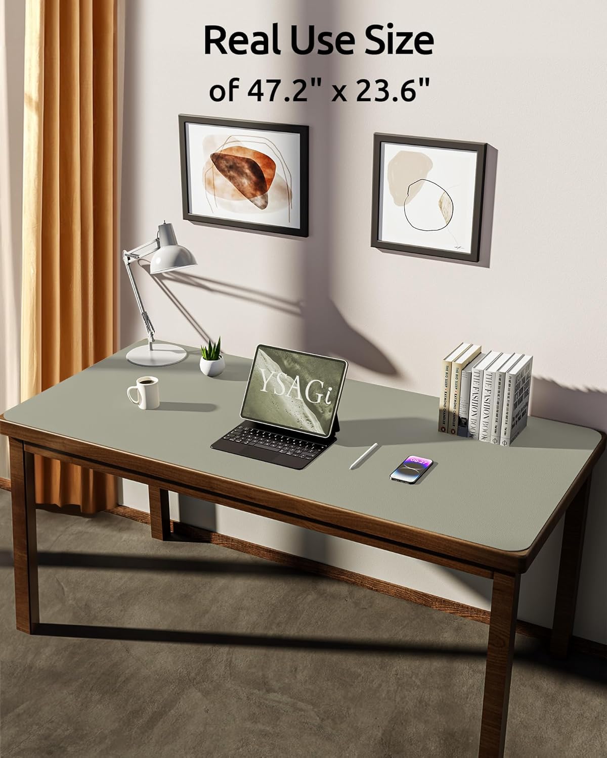 YSAGi Leather Desk Protector, Office Mat, Large Mouse Mat, Non-Slip PU Leather Blotter, Laptop Pad, Waterproof Writing Pad for Office and Home (Sage Green, 47.2" x 23.21")