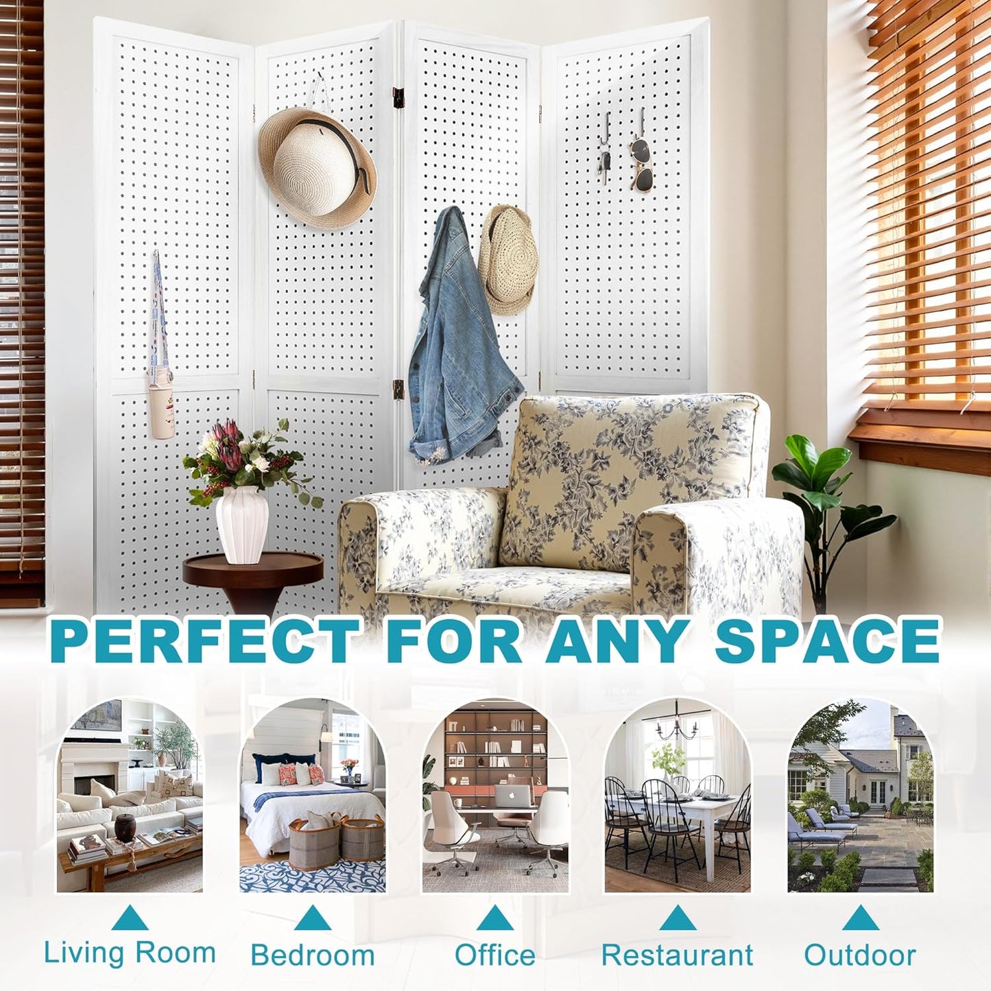 4 Panel Room Divider, 5.6FT Folding Room Divider Screen, Free Assembled Freestanding Partition for Home Office Bedroom, White