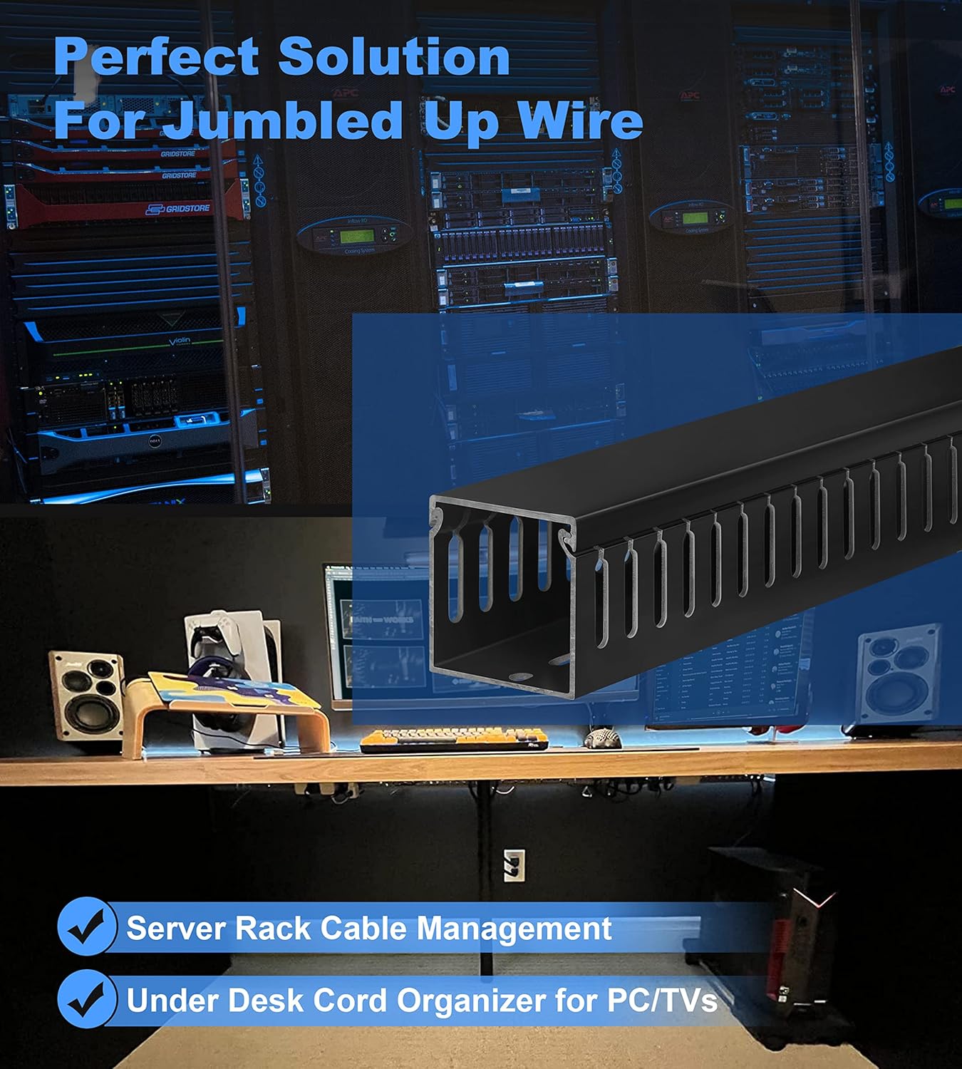 ZhiYo Cable Raceway 78in(2xL39in), Server Rack Cable Management Under Desk Cord Organizer, Electrical Safe PVC Cable Channel Open Slot Wire Raceway for Network/PC/TVs, Wire Duct H2 x W2in Black