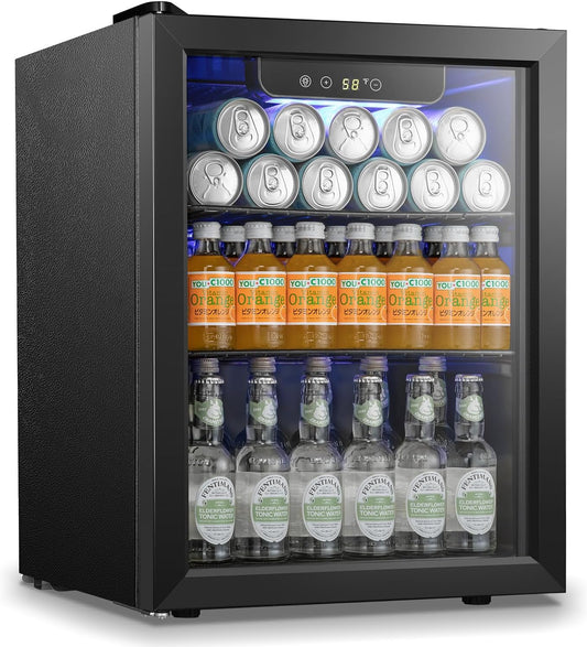 Antarctic Star Beverage Refrigerator Cooler 68 Can, Mini Fridge with Glass Door for Beer Drinks Wine,Freestanding Small Fridge with Electronic Temperature Control for Home and Bar,1.7 cu.ft