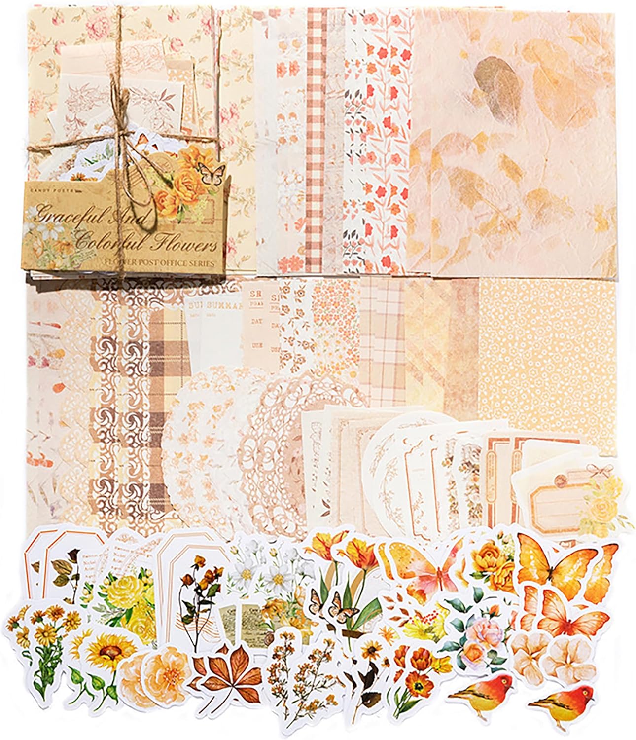 Doraking 100pcs Vintage Floral Scrapbook Paper Journaling Stickers Assorted Set, Material Paper Memo Junk Journal Supplies for Bullet Journaling Retro Crafts Planner Collage Card Album